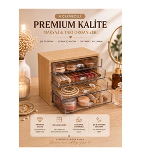 Bambu Ahşap Çok Amaçlı Şeffaf Çekmeceli Organizer, Şık ve Fonksiyonel