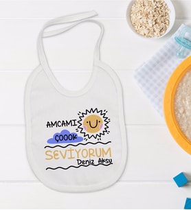 BK Kids Kişiye Özel Amcamı Çok Seviyorum Tasarımlı Bebek Mama Önlüğü - Model 1