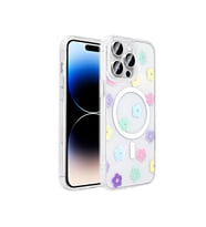 Apple iPhone 14 Pro Max Uyumlu Kılıf M-Safe Şarj Özellikli Şeffaf Zore Folk Sert Kapak (Papatya)