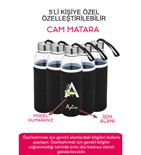 Kişiye Özel Kılıflı Cam Matara , Özelleştirilebilir 5li Kılıflı Cam Matara 470 ML Borosilikat