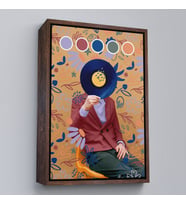 Çerçeveli Sansalyede Oturan Adam Pop Art Tablo (Kahverengi)