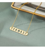 Kişiye Özel Minimalist Ay Evreleri Plaka Kolye 925K Gümüş (Gold)