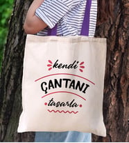 BK Gift Kişiye Özel Kendin Tasarla Mor Renkli Kulp  ve İç Cepli Kanvas Bez Çanta 35x40cm, Baskılı Omuz Çantası, Alışveriş Çantası, Plaj Çantası