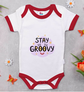 BK Kids Stay Groovy Tasarımlı Kırmızı Bebek Body Zıbın-1