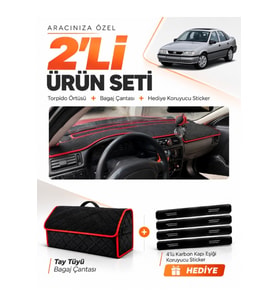 e-biz OPEL VECTRA A (1988-1995) Uyumlu Torpido Örtüsü + Tay Tüyü Çanta - Siyah-Kırmızı - OP014
