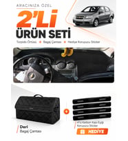 CHEVROLET AVEO T250 (2006-2011) Uyumlu Torpido Örtüsü + Deri Bagaj Çantası + Sticker Seti - Siyah