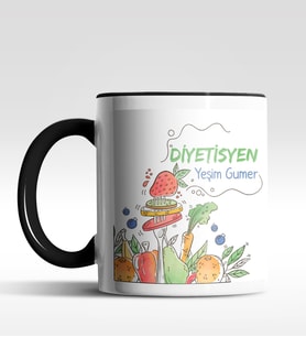 Kişiye Özel Diyetisyen Tasarımlı Siyah Kupa (Siyah - Beyaz)