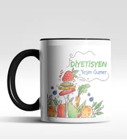 Kişiye Özel Diyetisyen Tasarımlı Siyah Kupa (Siyah - Beyaz)