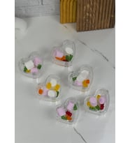 Suriyana Cam Magnolya Kasesi - Kalp Şekilli 6lı Cam Kase Seti - 130 ML (Şeffaf)