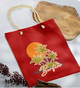 BK Gift Kişiye Özel Yaz Temalı İsimli Kırmızı Halat Saplı Kumaş Plaj Çantası -2, Baskılı Omuz Çantası, Alışveriş Çantası, Arkadaşa Hediye, Sevgiliye Hediye
