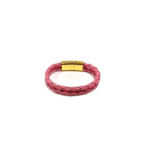 Pembe Renkli Örgü Deri Kadın Bileklik – Mıknatıslı Metal Tokalı Kombin Tasarım, 18–21 cm
