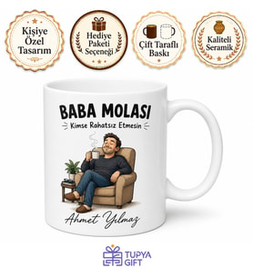 Baba Molası Yazılı Eğlenceli Kupa Bardak Babalar Günü Hediyesi Özel Tasarım