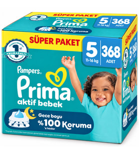 Prima Aktif Bebek Bebek Bezi 5 Beden 11-16 KG Junior 368 Adet Süper Ultra Pk