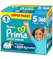 Prima Aktif Bebek Bebek Bezi 5 Beden 11-16 KG Junior 368 Adet Süper Ultra Pk