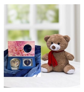 Peluş ayıcık ve istiridye içinde gerçek inci kolye