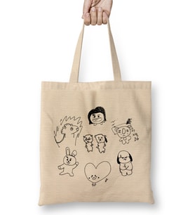 Bts Bt21 Drawing Black Bez Çanta Uzun Saplı