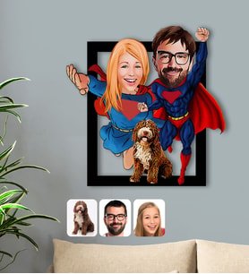 BK Gift Kişiye Özel Evcil Dost ve Süper Sevgililer Karikatürlü 3D Ahşap Tablo-1