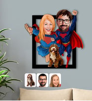 BK Gift Kişiye Özel Evcil Dost ve Süper Sevgililer Karikatürlü 3D Ahşap Tablo-1