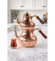 DMT COPPER HOME Bakır BÜYÜK BOY Çaydanlık – El Keski Gaziantep Üretimi