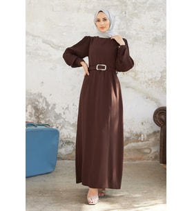 Kolları Piliseli Elbise - Kahverengi