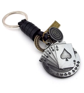 Royal Flush Poker Maça İskambil Şans Deri Metal Anhatarlık KC338