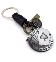 Royal Flush Poker Maça İskambil Şans Deri Metal Anhatarlık KC338