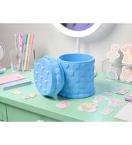 3D Baskı Kabartma Kalp Desenli Kapaklı Kalemlik - Masaüstü Organizer - Mavi