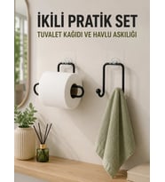 Duvara Yapışkanlı 2’li Düzenleme Seti Havlu Askısı Ve Tuvalet Kağıdı Tutucu