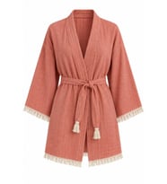 Kimono Müslin 2 Katlı Peştemal Bornoz (Beden L-XL)