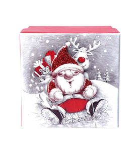 Yılbaşı Noel Baba ve Geyik Motifli Hediye Kutusu 12x8 cm