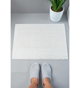 Ayak İzi Desenli 2li Ayak Havlusu - 50x70 cm - Su Emici Banyo Paspası Seti - Beyaz - 04085