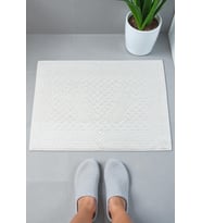 Ayak İzi Desenli 2li Ayak Havlusu - 50x70 cm - Su Emici Banyo Paspası Seti - Beyaz - 04085