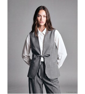 LCW Modest Gri V Yaka Bağcıklı Kadın Klasik Yelek