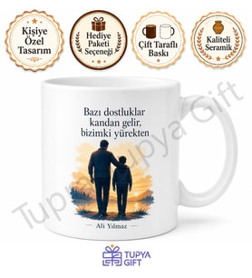 Baba Oğul Dostluğu Temalı Kupa Bardak Babalar Günü Özel Hediye