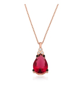 Gümüş Kırmızı Topaz Damla Kolye