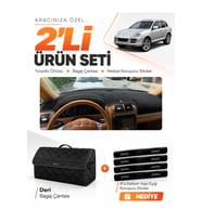 e-biz PORSCHE CAYENNE (2002-2010) Uyumlu Torpido Örtüsü + Deri Bagaj Çantası Seti - Siyah - PO001