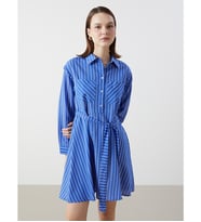 LCW Comfort Beyaz Gömlek Yaka Çizgili Poplin Elbise