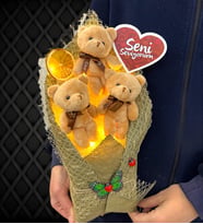Led Işıklı Seni Seviyorum Kahverengi Ayıcıklı Büyük Boy Peluş Ayıcık Buketi (Model 1)
