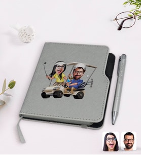 BK Gift Kişiye Özel Sevgililer Karikatürlü Gri Termo Deri Defter Kalem Seti-96