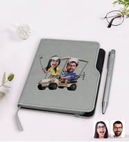 BK Gift Kişiye Özel Sevgililer Karikatürlü Gri Termo Deri Defter Kalem Seti-96