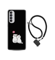Oppo Reno 4 Pro Kılıf Silikon Ipli Boyun Askılı Desenli Love Cats 1690