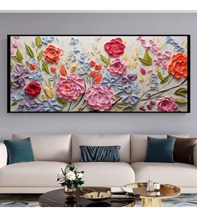 Tablolife Renkli Çiçekler 3D Yoğun Yağlı Boya Dokulu Tablo Siyah Çerçeve