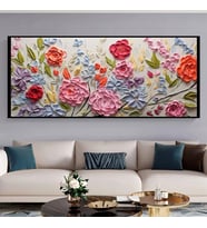 Tablolife Renkli Çiçekler 3D Yoğun Yağlı Boya Dokulu Tablo Siyah Çerçeve