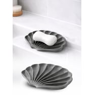 Gri İstiridye Silikon Katı Sabunluk Su Giderli Kaymaz Banyo Mutfak Organizeri 11 cm