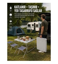 Mey İthalat® Ayarlanabilir Yükseklikli Kamp ve Piknik Masası 4 Kişilik Katlanabilir Masa Seti