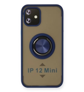 Mey İthalat® iPhone 12 Mini Kılıf Montreal Yüzüklü Silikon Kapak - Lacivert