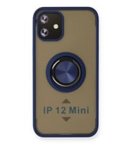 Mey İthalat® iPhone 12 Mini Kılıf Montreal Yüzüklü Silikon Kapak - Lacivert