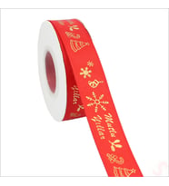 Yılbaşı Mutlu Yıllar Altın Baskılı Grogren Kurdele, 2,5cm x 23mt - Kırmızı