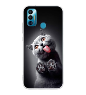 PrintiFy Tecno Spark 7 ile Uyumlu 1mm Slim Fit Kedi 2 050c Baskılı Şeffaf  Kılıf