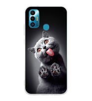 PrintiFy Tecno Spark 7 ile Uyumlu 1mm Slim Fit Kedi 2 050c Baskılı Şeffaf  Kılıf